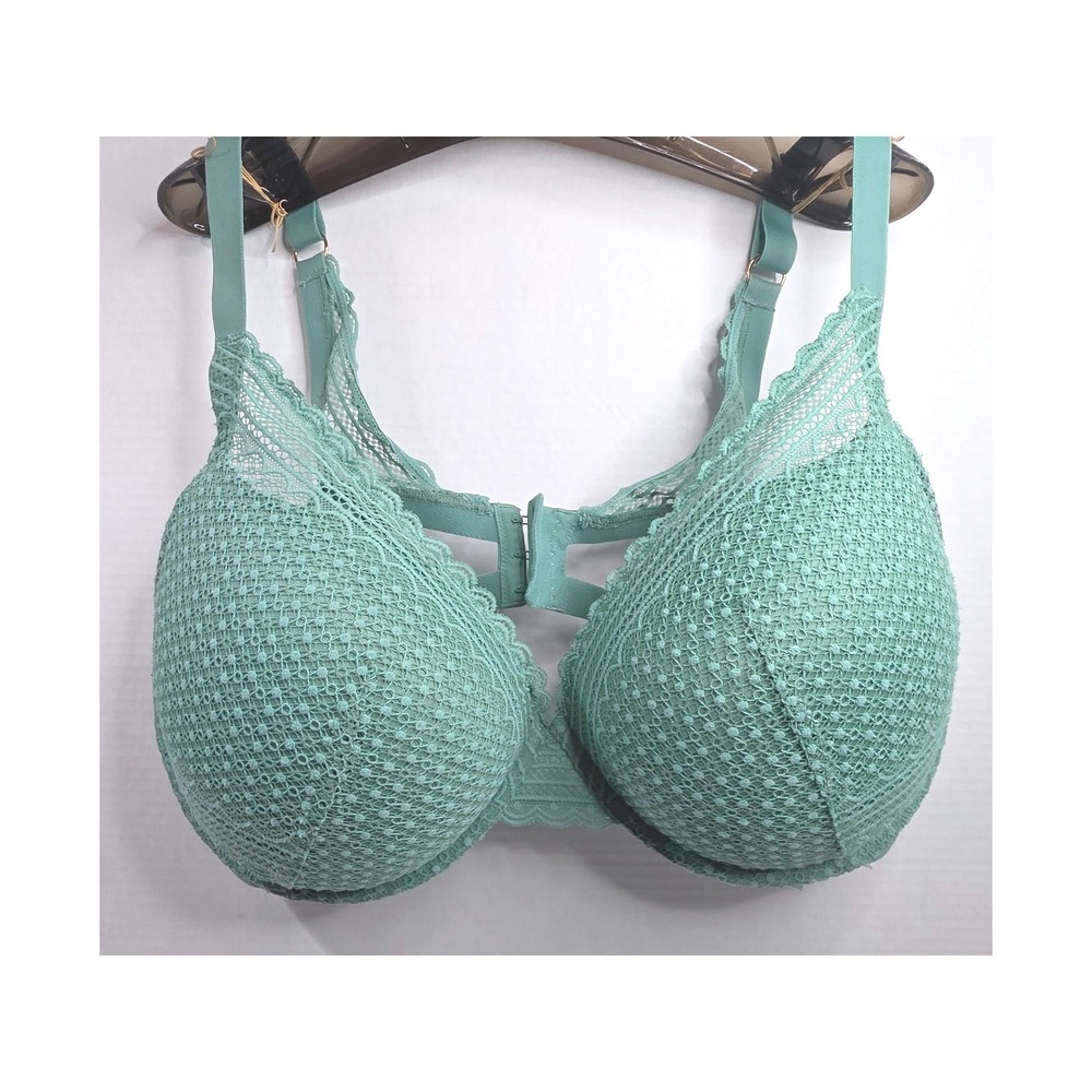 Auden Sage Green Lace Plunge Coverage Push-Up Bra 42DDD Underwire Mesh Trim